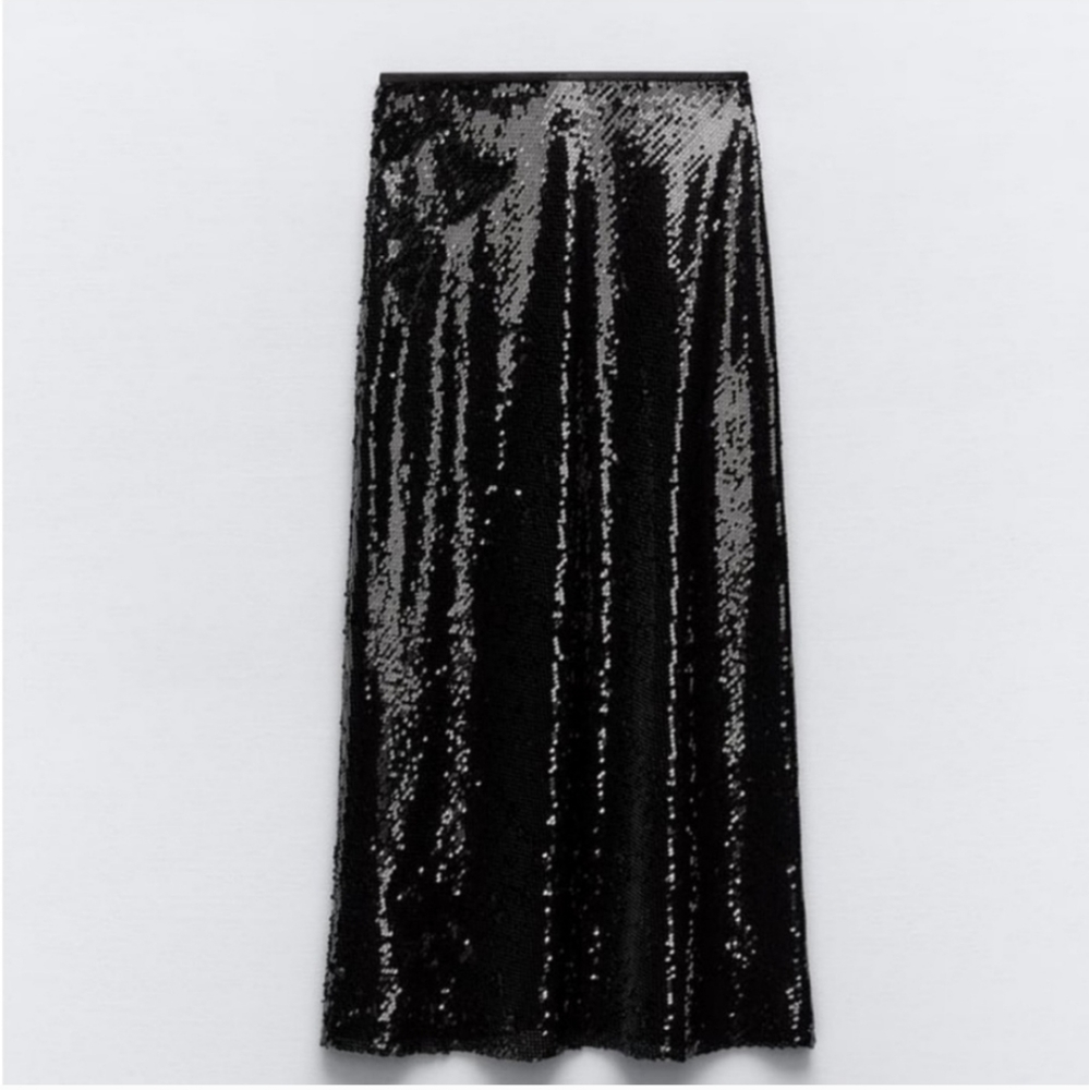 ZARA SEQUIN MIDI SKIRT size XS Black - Picture 12 of 13